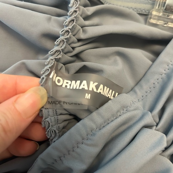 Norma Kamali ruched smocked blue strapless one piece swimsuit - Picture 4 of 4